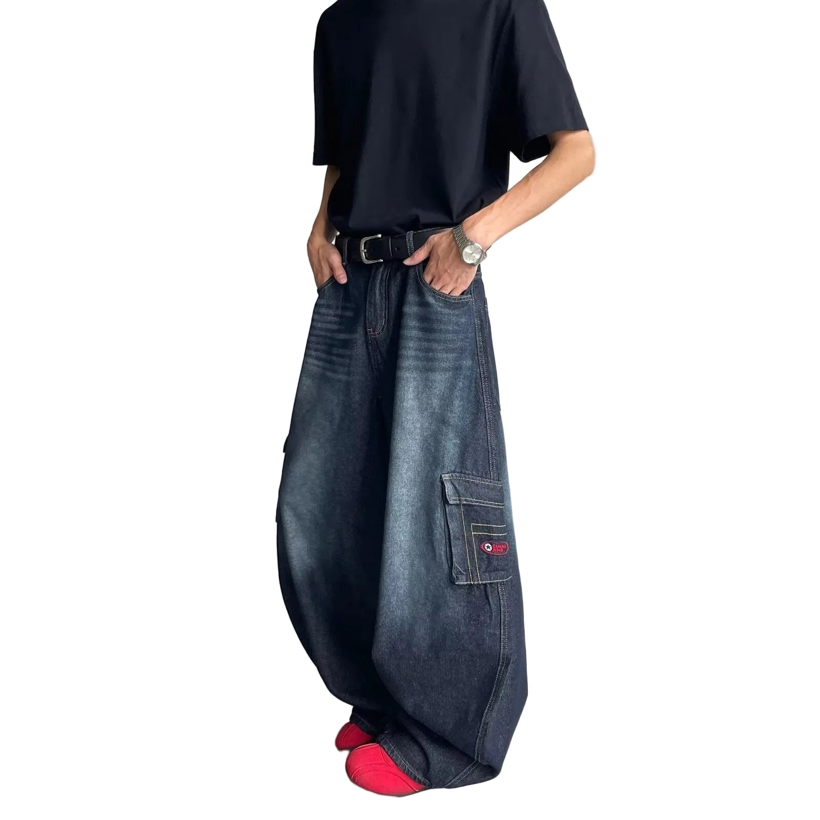 Washed multi pocket denim