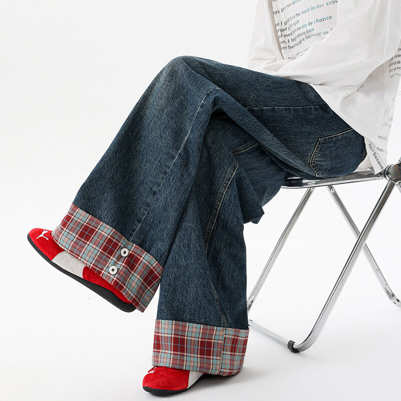Retro Washed Dark Blue Denim