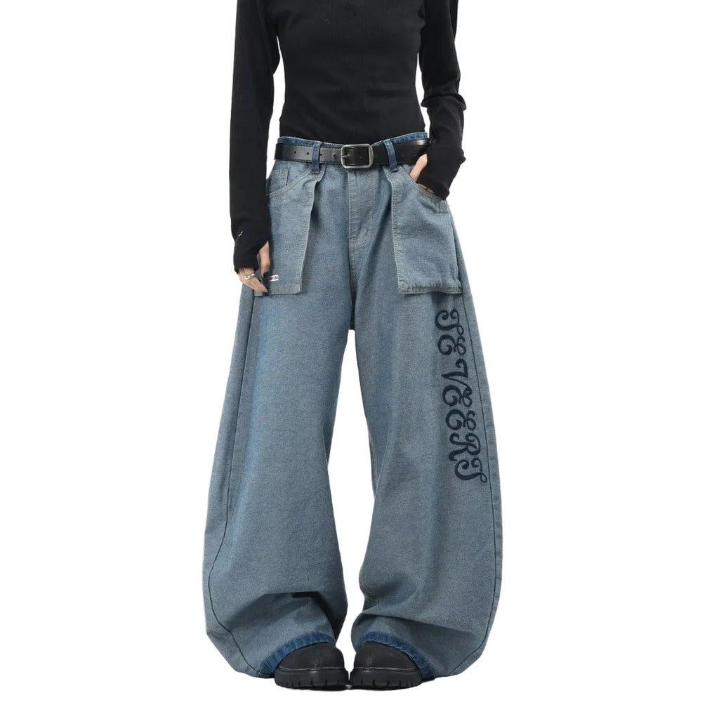Embroidered Reversible Denim Pants