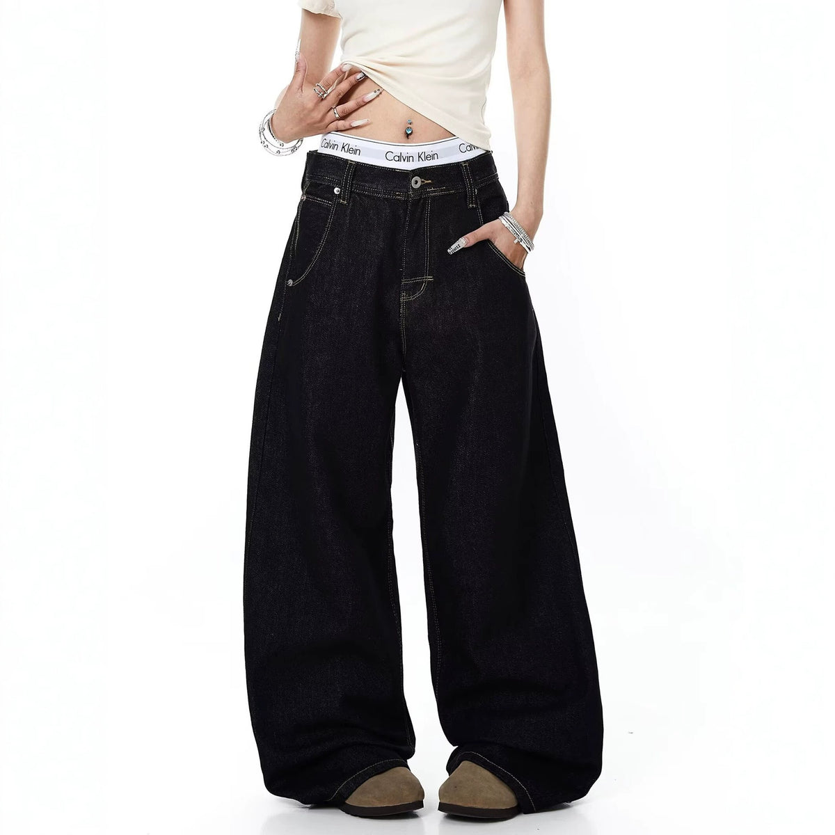 Plaid Patchwork Straight Leg Jeans
