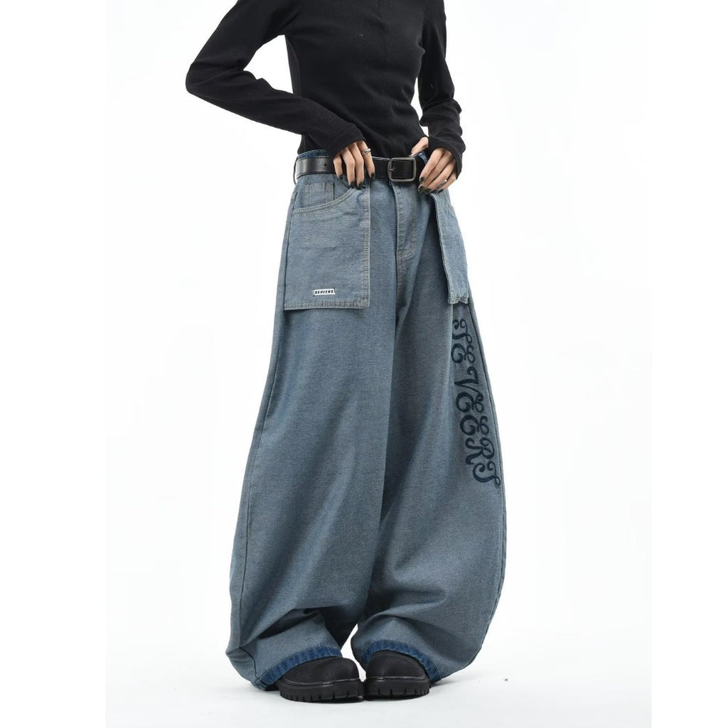 Embroidered Reversible Denim Pants