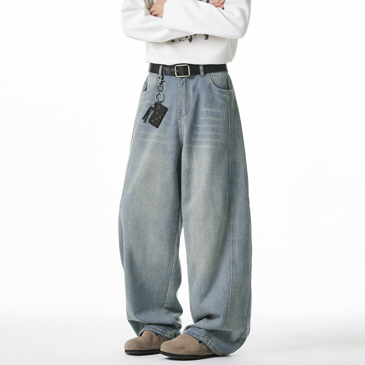 Washed Denim Tapered Jeans