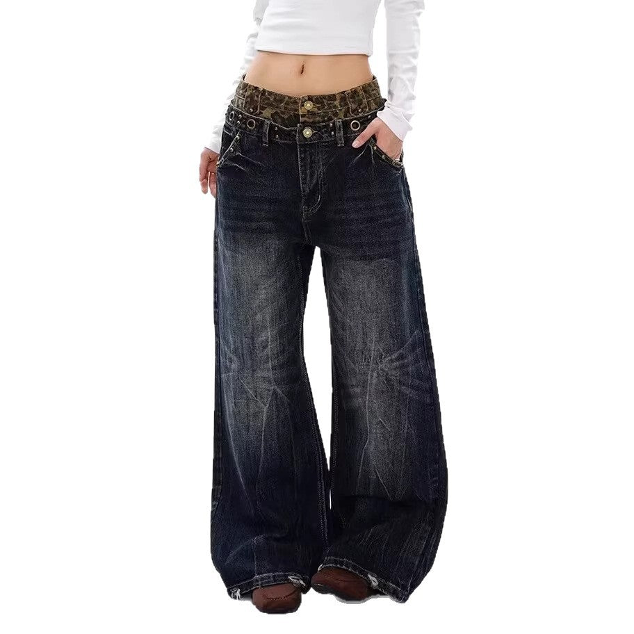 Design Leopard Waistband Jeans