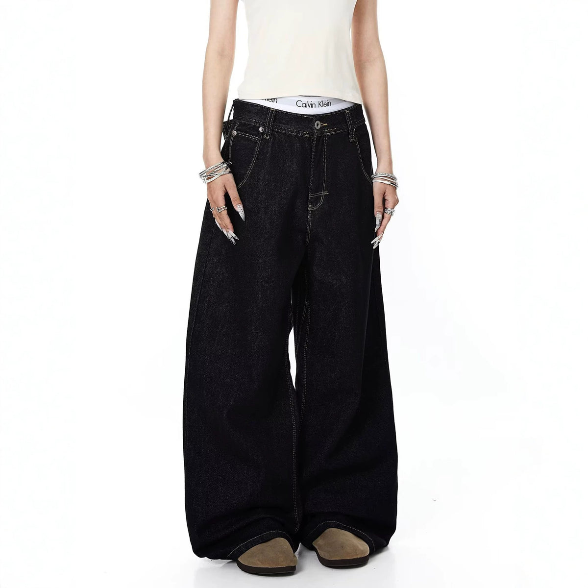 Plaid Patchwork Straight Leg Jeans