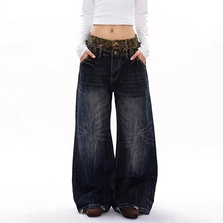 Design Leopard Waistband Jeans