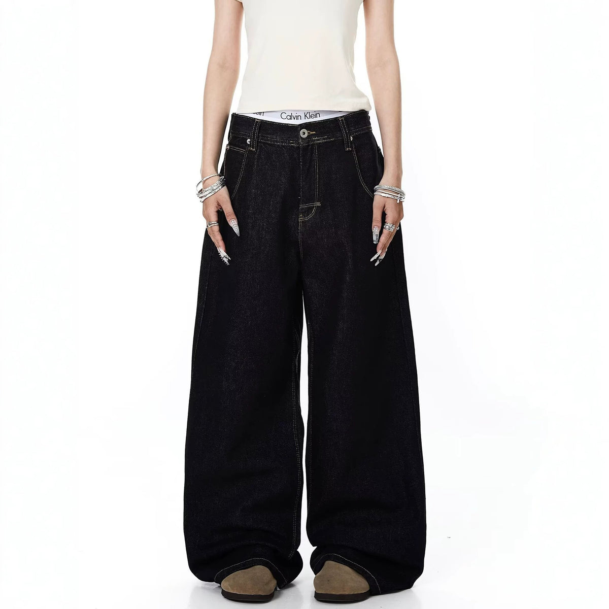Plaid Patchwork Straight Leg Jeans