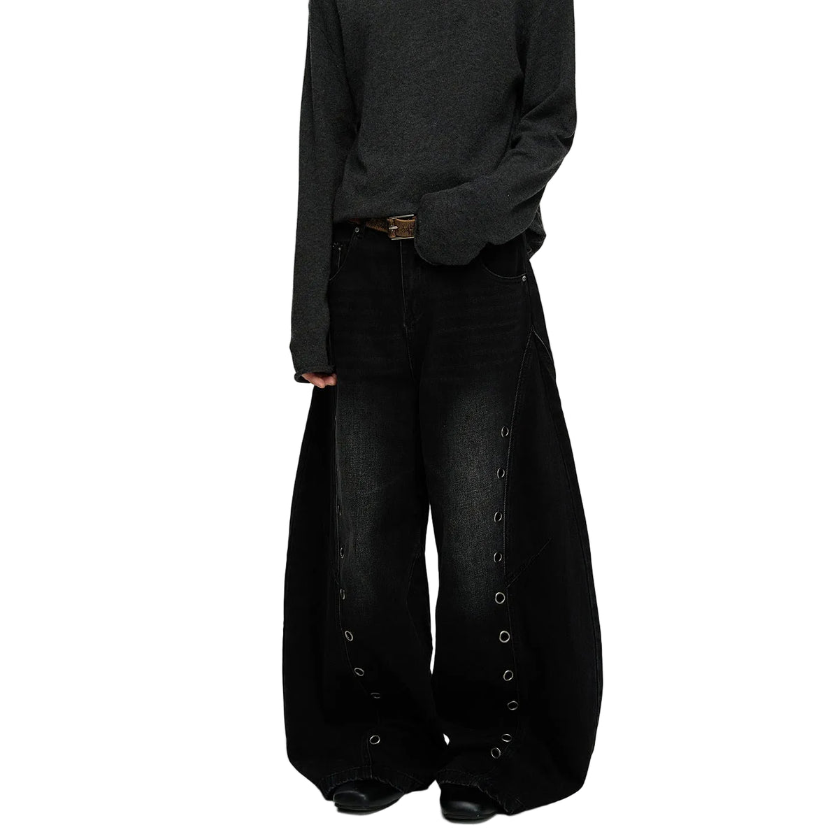 Retro Knife-Edge Washed Distressed Denim Pants Men Cleanfit Silhouette Loose Straight Leg Wide Leg Long Trousers Trendy