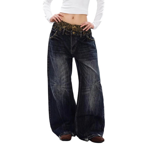 Design Leopard Waistband Jeans