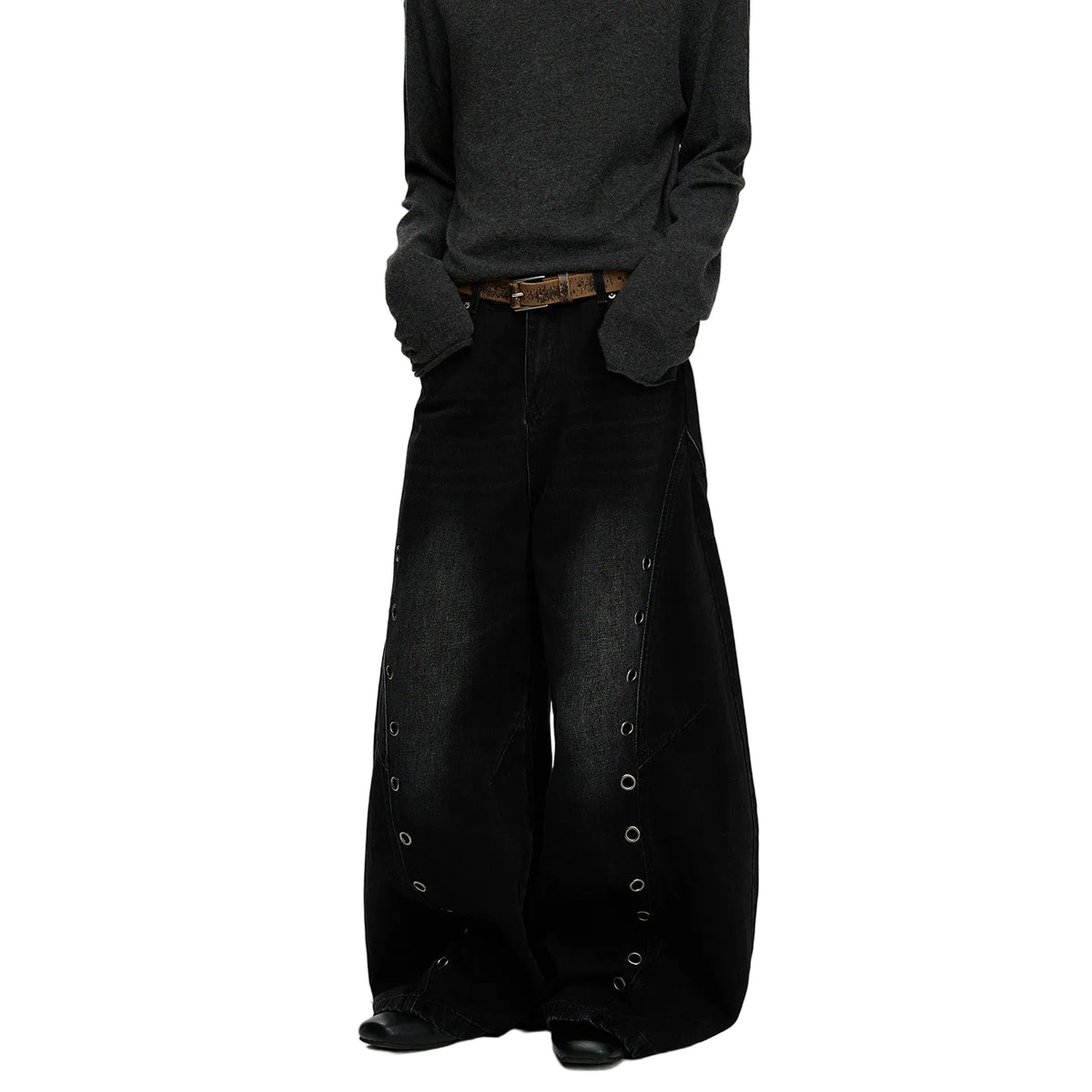 Retro Knife-Edge Washed Distressed Denim Pants Men Cleanfit Silhouette Loose Straight Leg Wide Leg Long Trousers Trendy