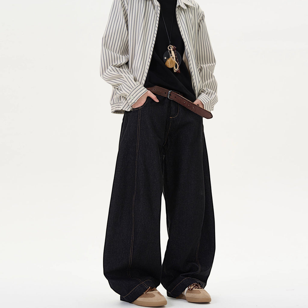 Vintage Denim Black Wide-Leg Knife-Style Jeans Men's Spring and Autumn New  Versatile Straight Loose Casual Pants