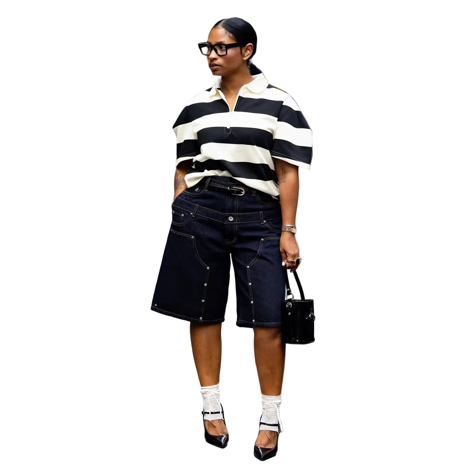Faux Two-Piece Denim Shorts
