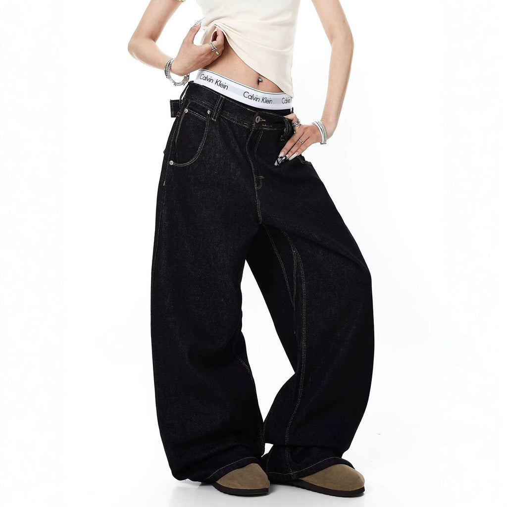 Plaid Patchwork Straight Leg Jeans