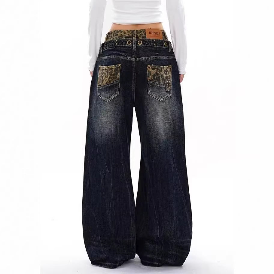 Design Leopard Waistband Jeans